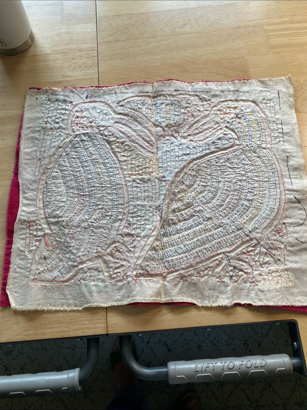 Handcrafted Pink Bird Embroidery Wall Accent - Picture 2 of 5